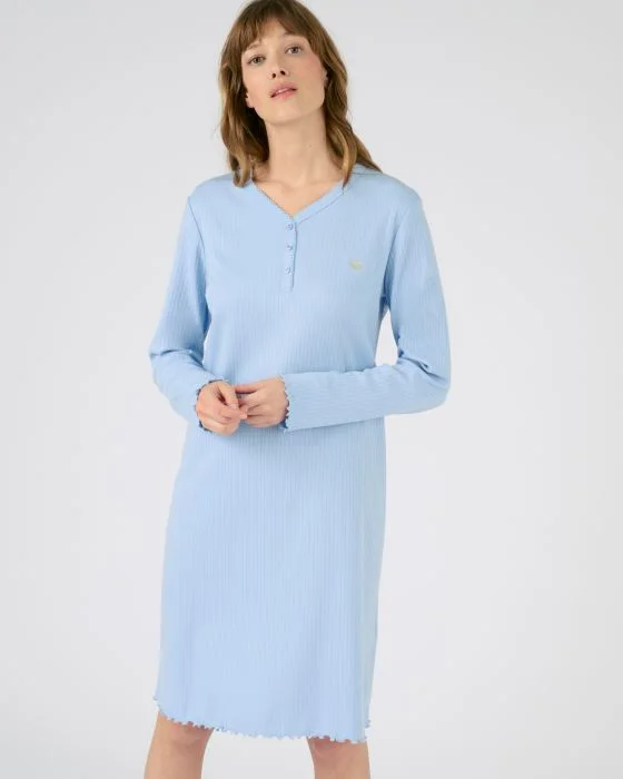 Chemise de nuit maille interlock côtelée douce et souple