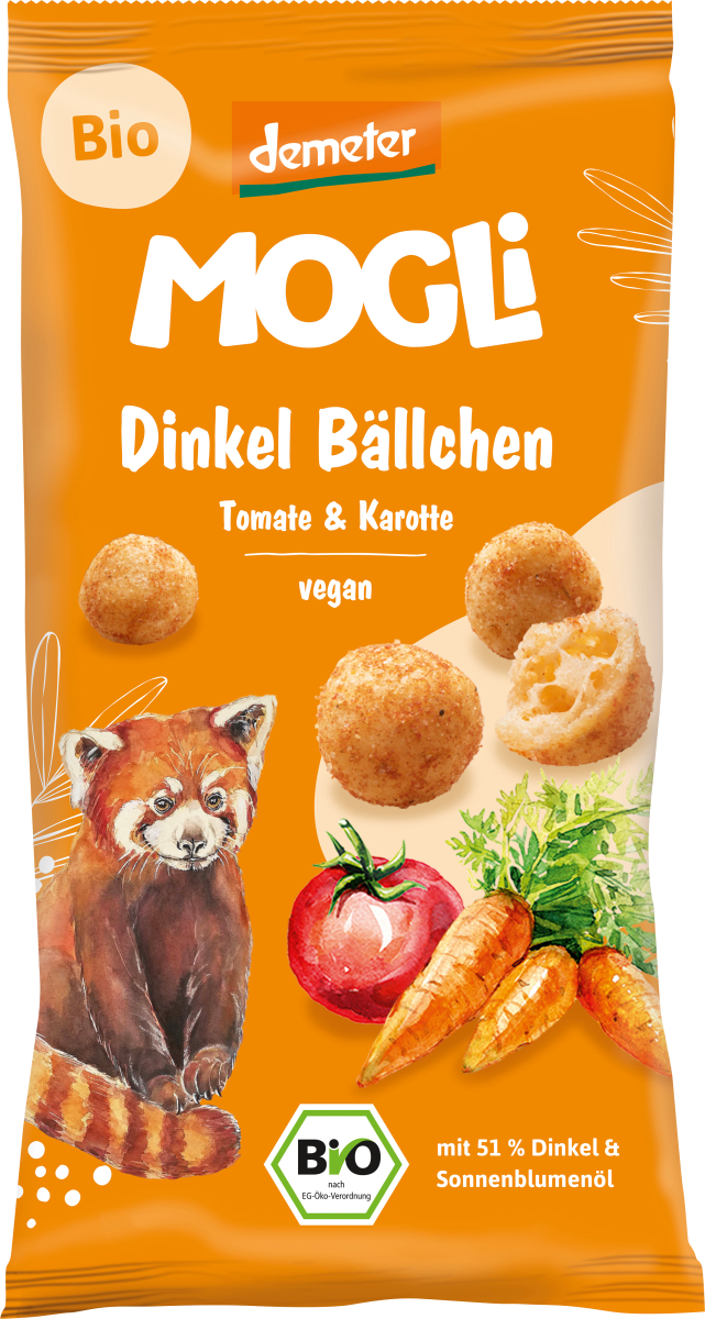 Kindersnack Dinkel Bällchen Tomate und Karotte, 40 g