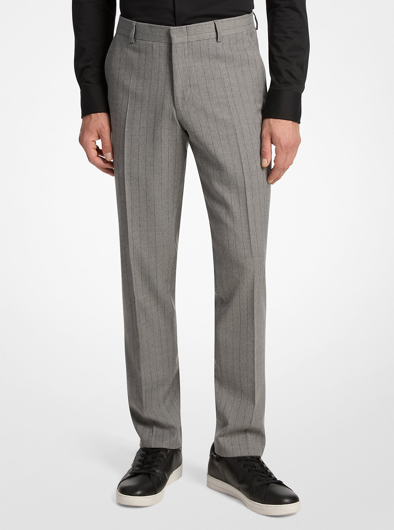 Slim-Fit Pinstripe Stretch Ullblandingsbukse - BLEKEGRÅ