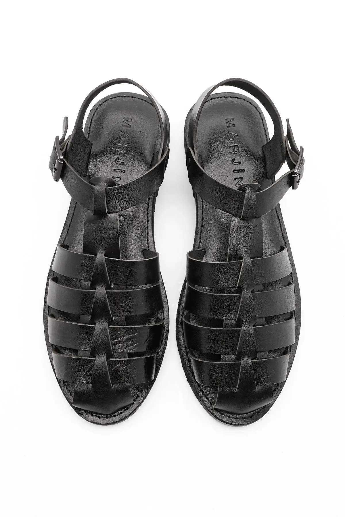 Marjin  Damen-Sandalen aus echtem Leder, leichte Eva-Sohle, dickes Band, Alltagssandalen, Bangin, schwarz