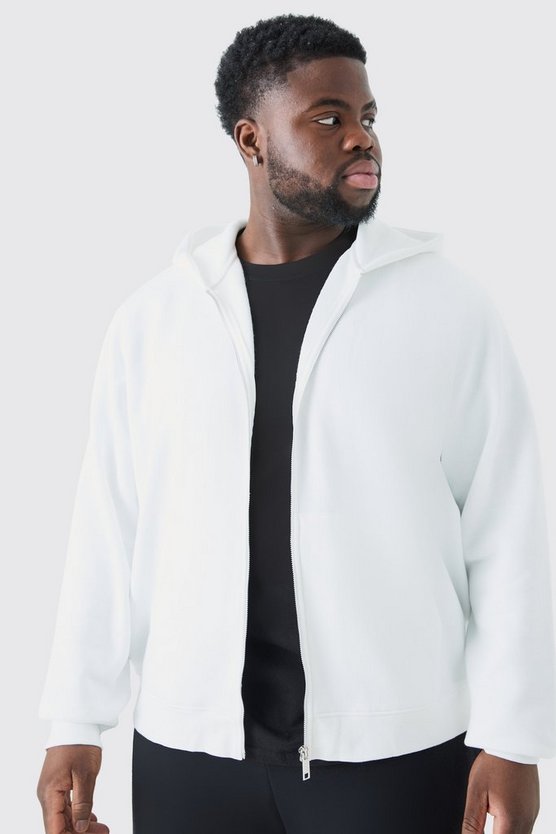 Plus Basic Hoodie in Weiß mit Reißverschluss