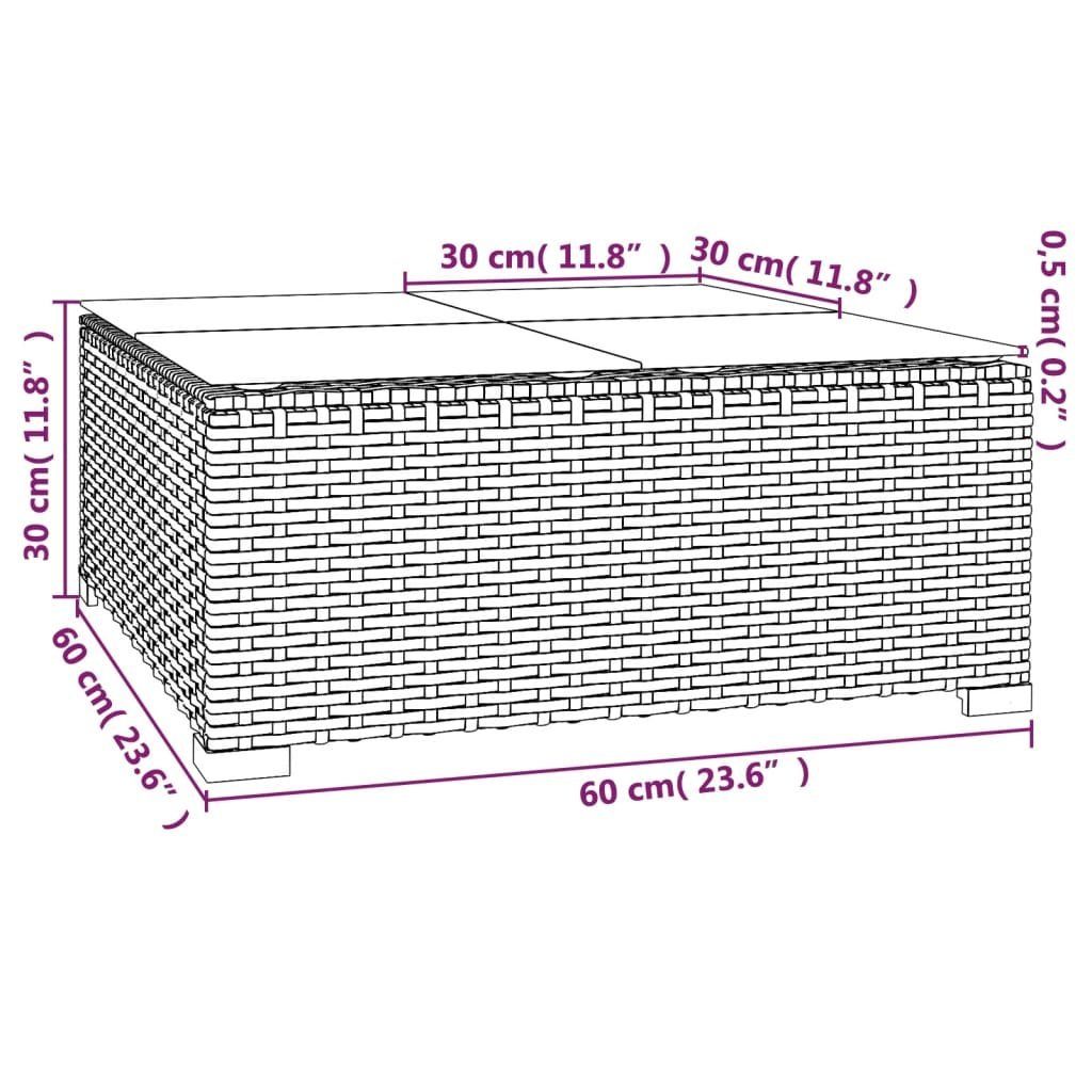 vidaXL Loungesofa Garten-Couchtisch Grau 60x60x30 cm Poly Rattan und Glas, 1 Teile