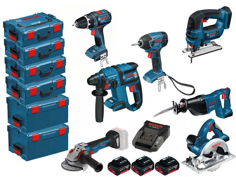Bosch Blue TNG18 Kit combiné Bosch TNG 7 pièces 18 volts 4,0 Ah Li-ion + GSR18 + GDR18 + GSA18 + GWS18 + GKS18 + GBH18 + GST18