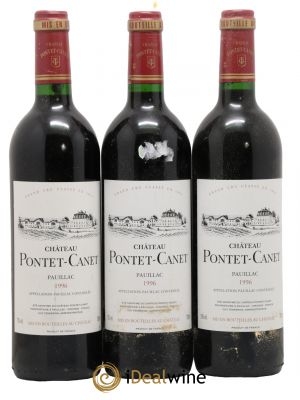 Château Pontet Canet 5ème Grand Cru Classé  1996 - Lot de 3 Bouteilles