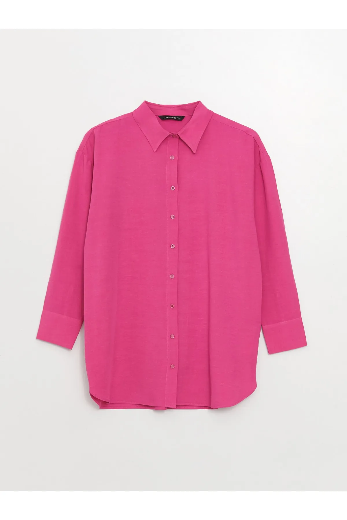 LC Waikiki  Hemdkragen Uni Langarm Leinenmischung Oversize Damen Tunika