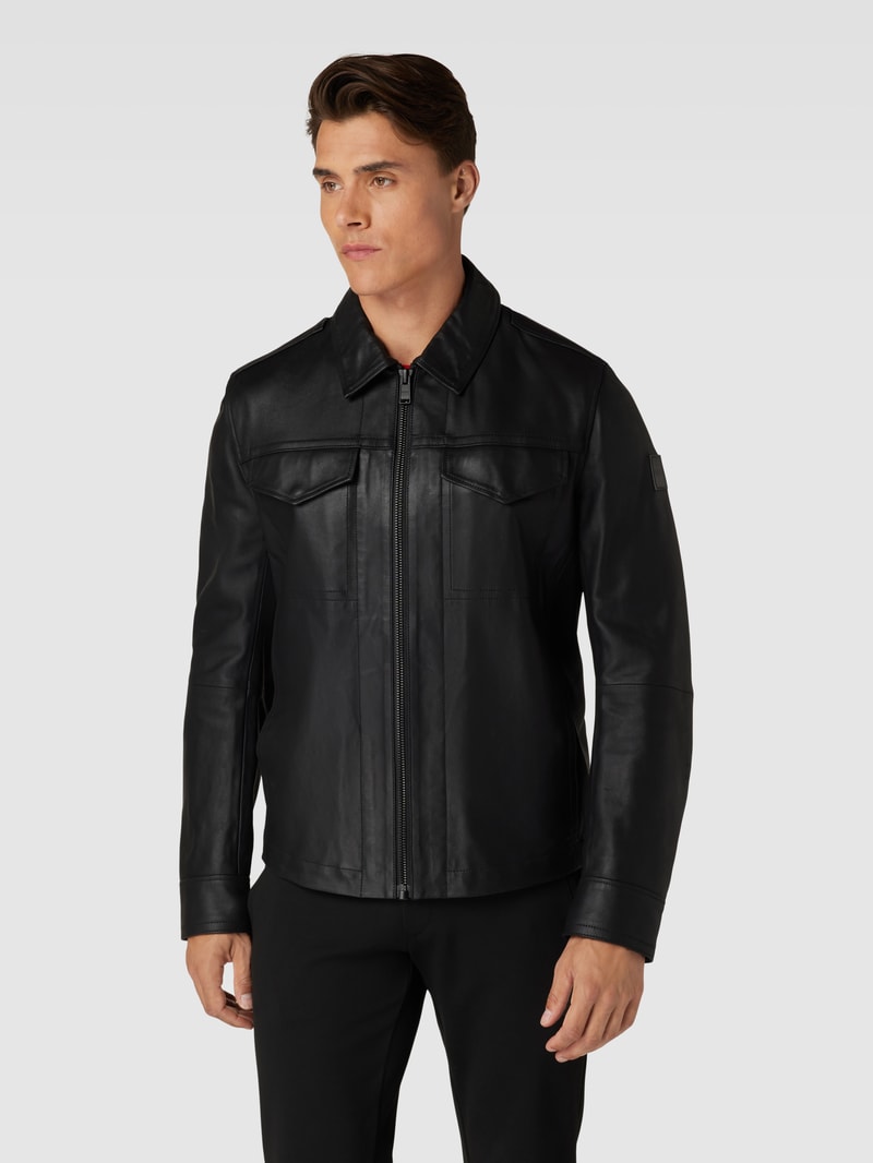 Lederjacke mit Umlegekragen Modell 'Jobeaan' in schwarz