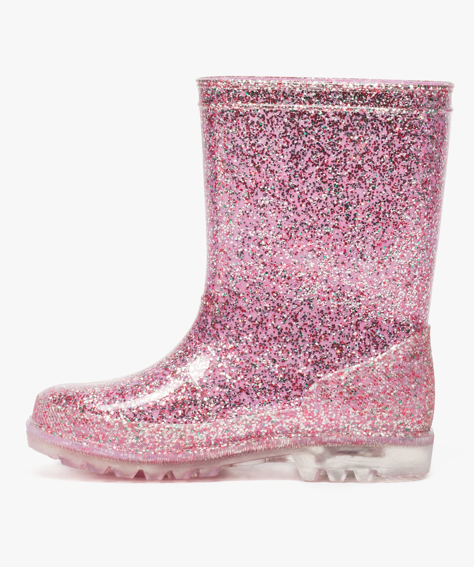 Bottes de pluie fille pailletées à semelle lumineuse rose | GEMO