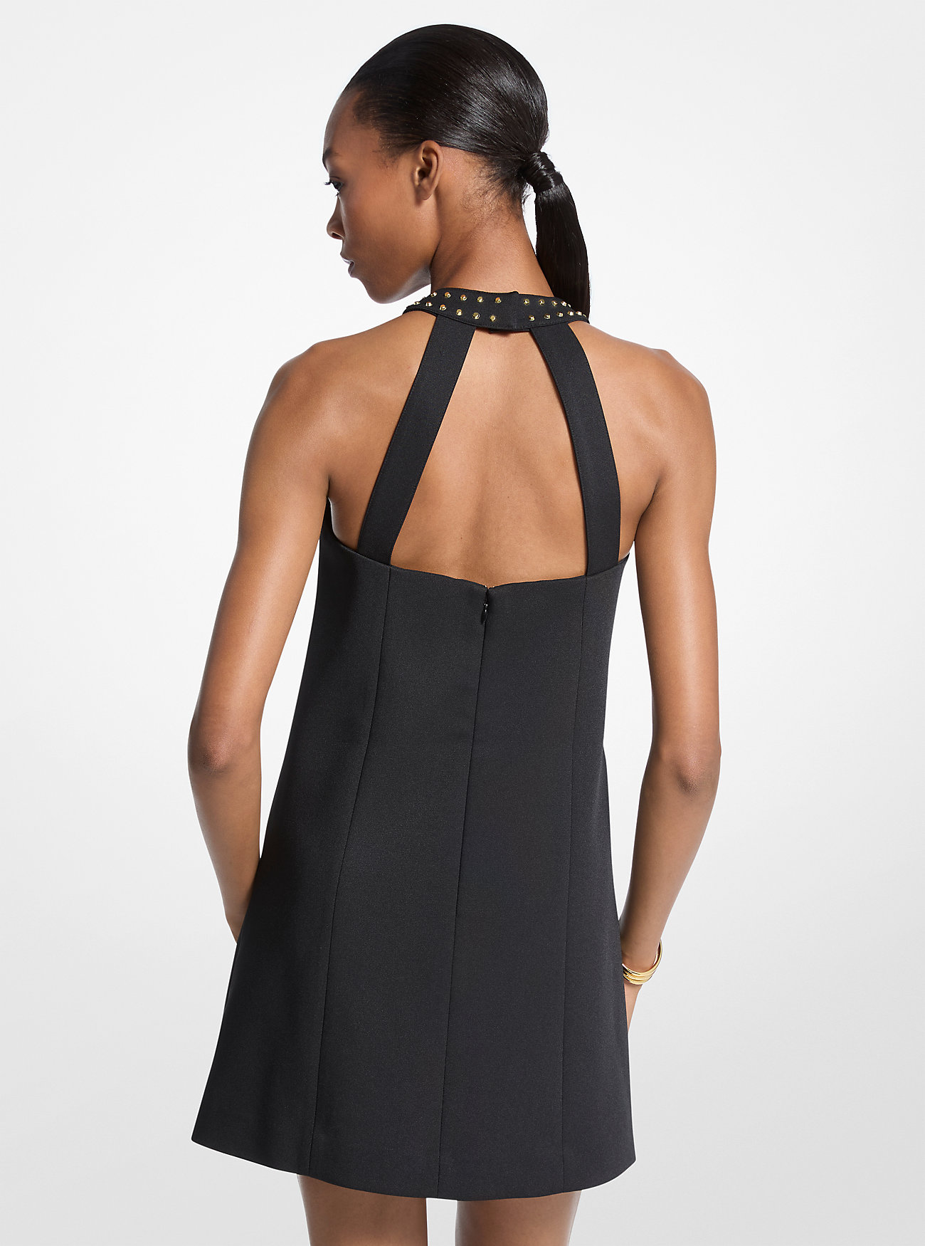 Studded Stretch Crepe Halter Mini Dress - BLACK