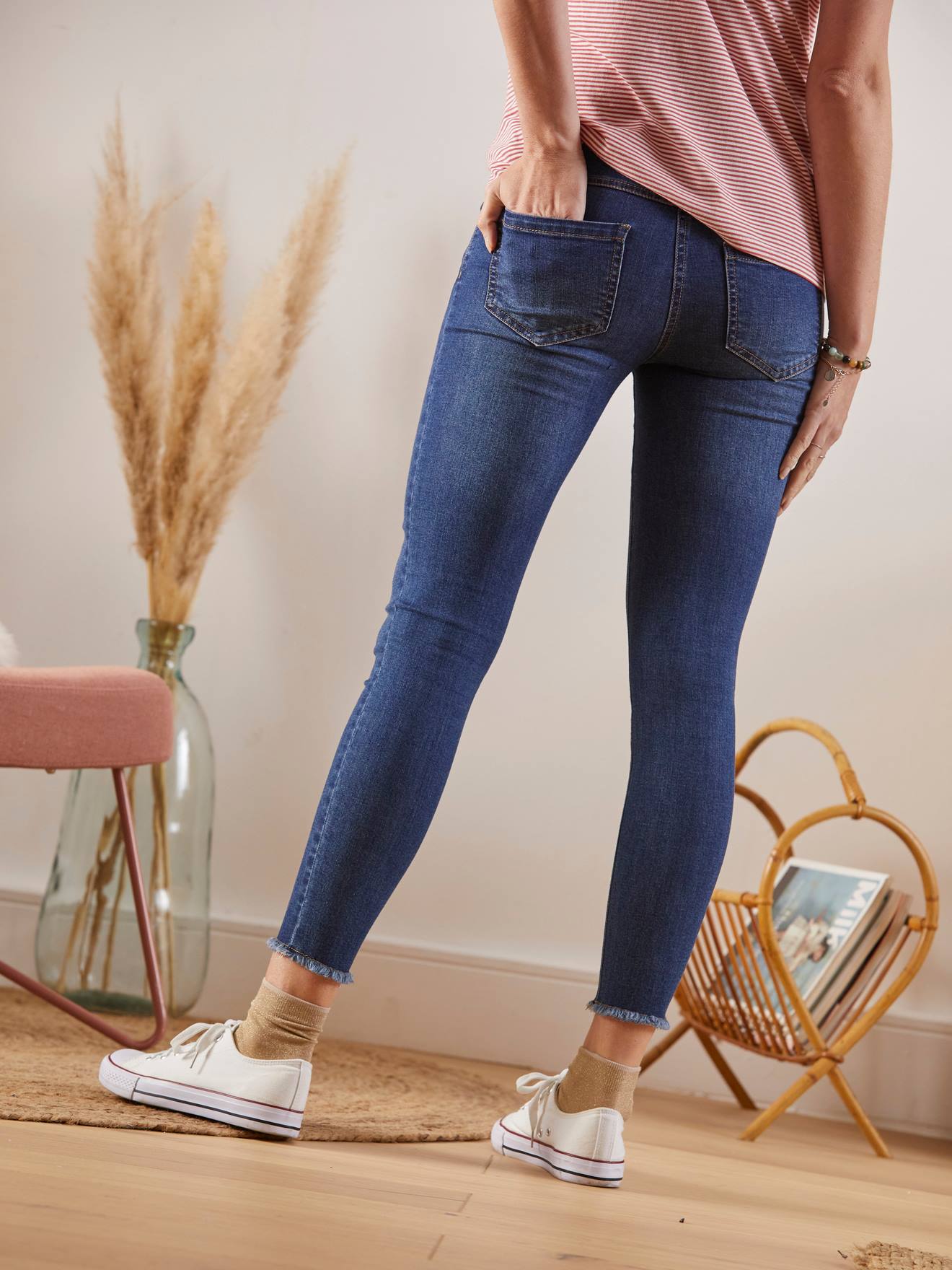 Jean skinny effiloché denim bleached