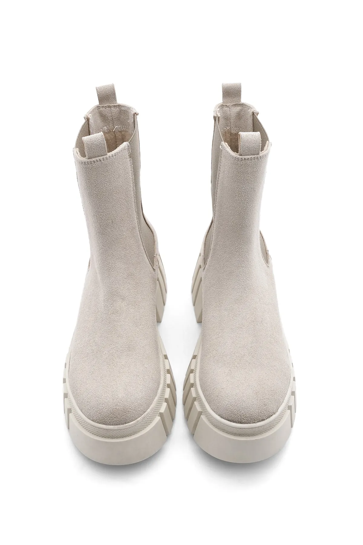 Marjin  Damen-Tagesstiefel aus echtem Leder mit elastischem Seitenband, dicker Sohle, Martes-Beige-Wildleder