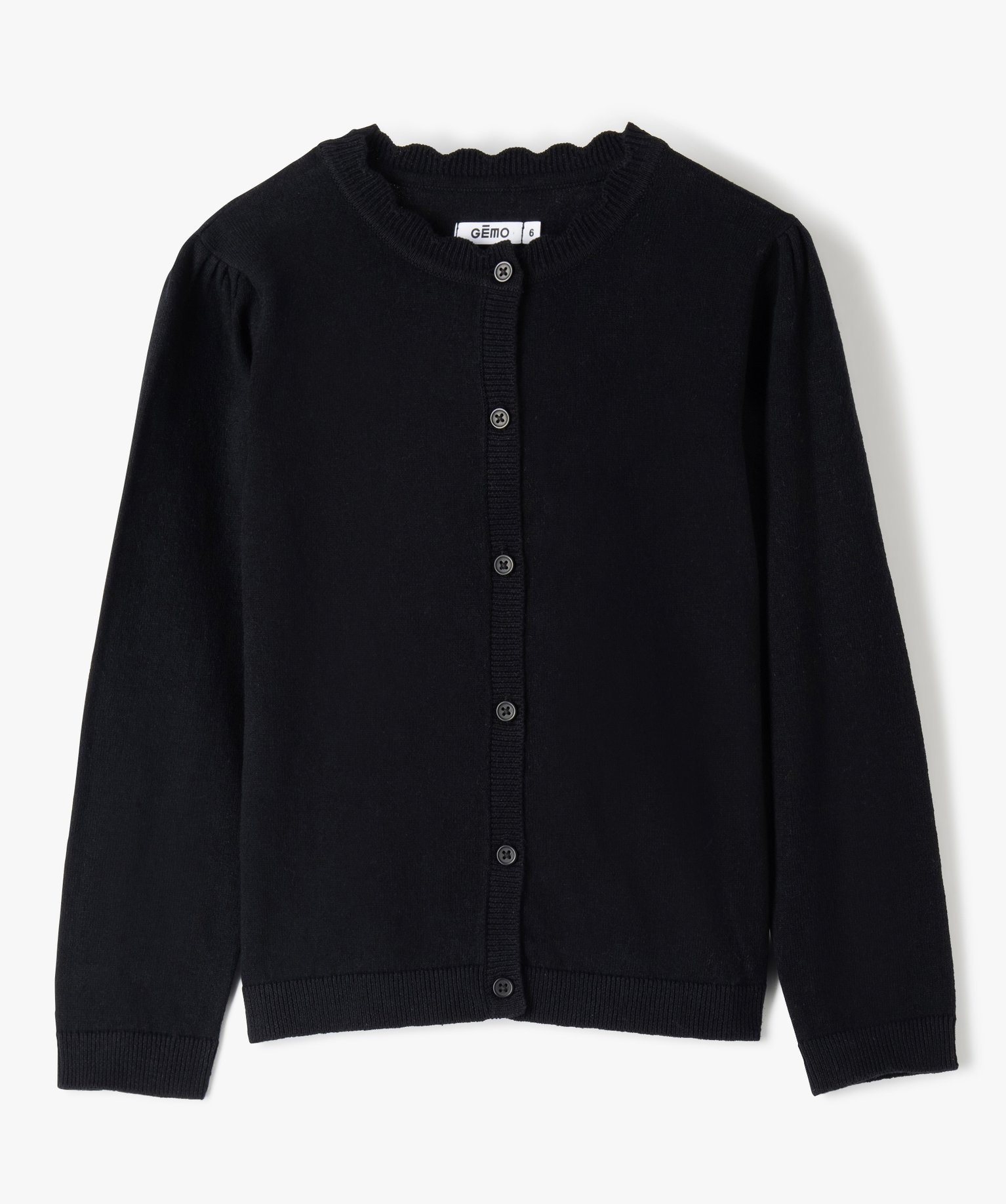 Gilet fille en maille fine à col fantaisie noir | GEMO