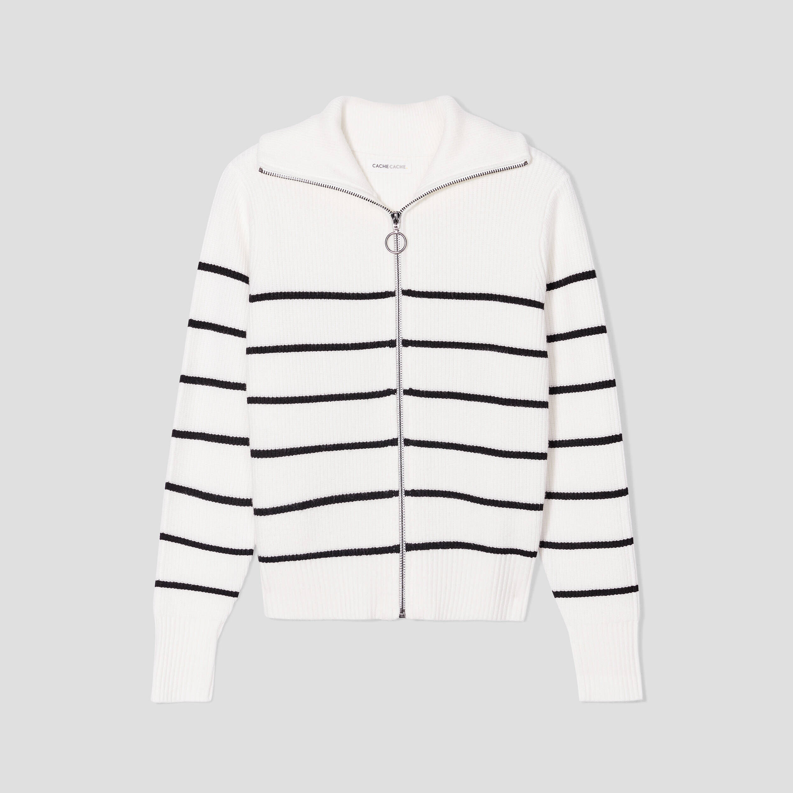 Gilet zippé manches longues ecru femme | Cache Cache