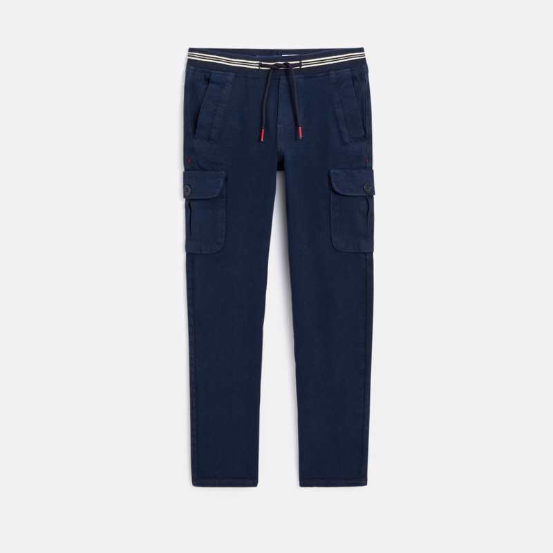 Pantalon cargo en toile unie bleu garçon