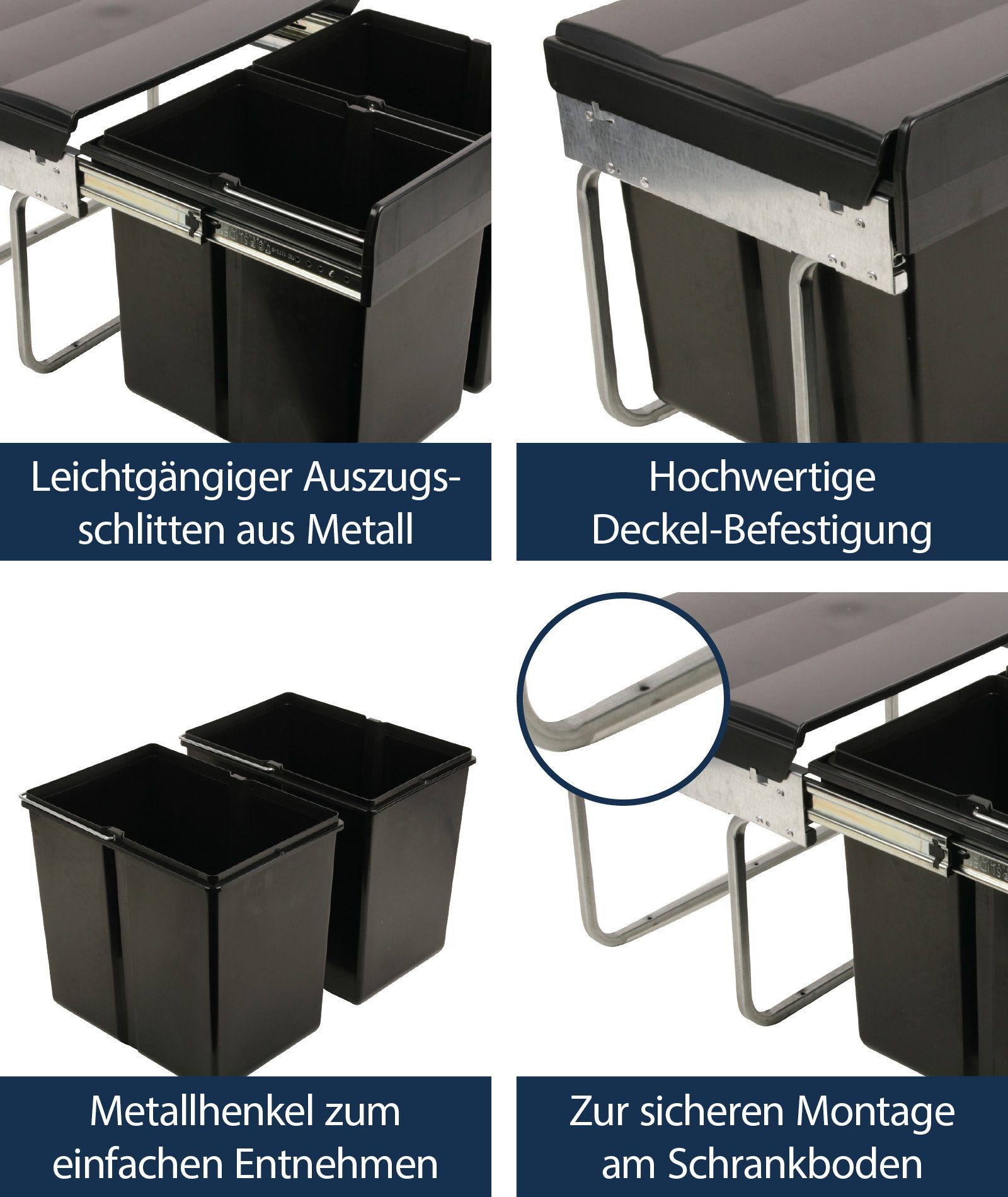 WESCO Einbaumülleimer, 2 Fächer, ausziehbar, 2 x 15 Liter, Schienengestell, 280150