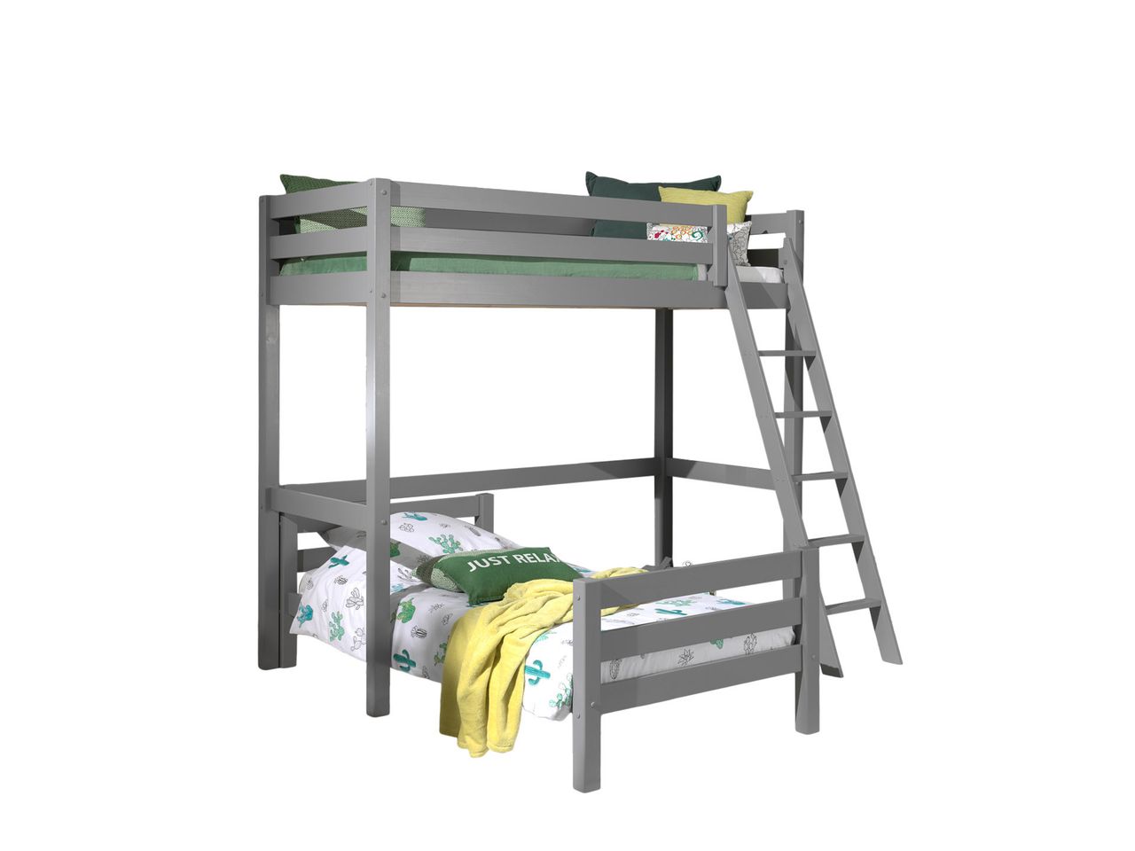 VIPACK Winkel Hochbett mit 2 Liegeflächen 90 x 200 cm, Ausf. grau lackiert