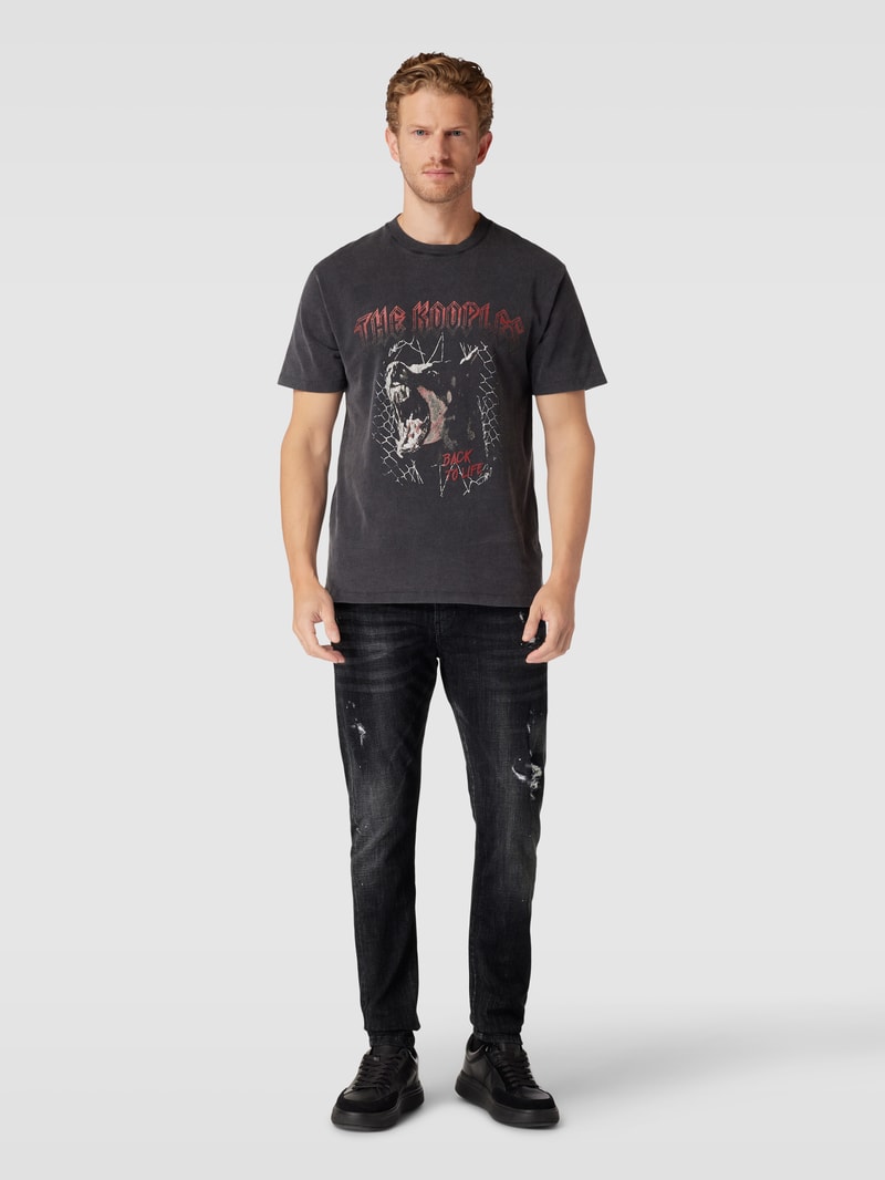 Tapered Fit Jeans im Destroyed-Look Modell 'Noel' in schwarz