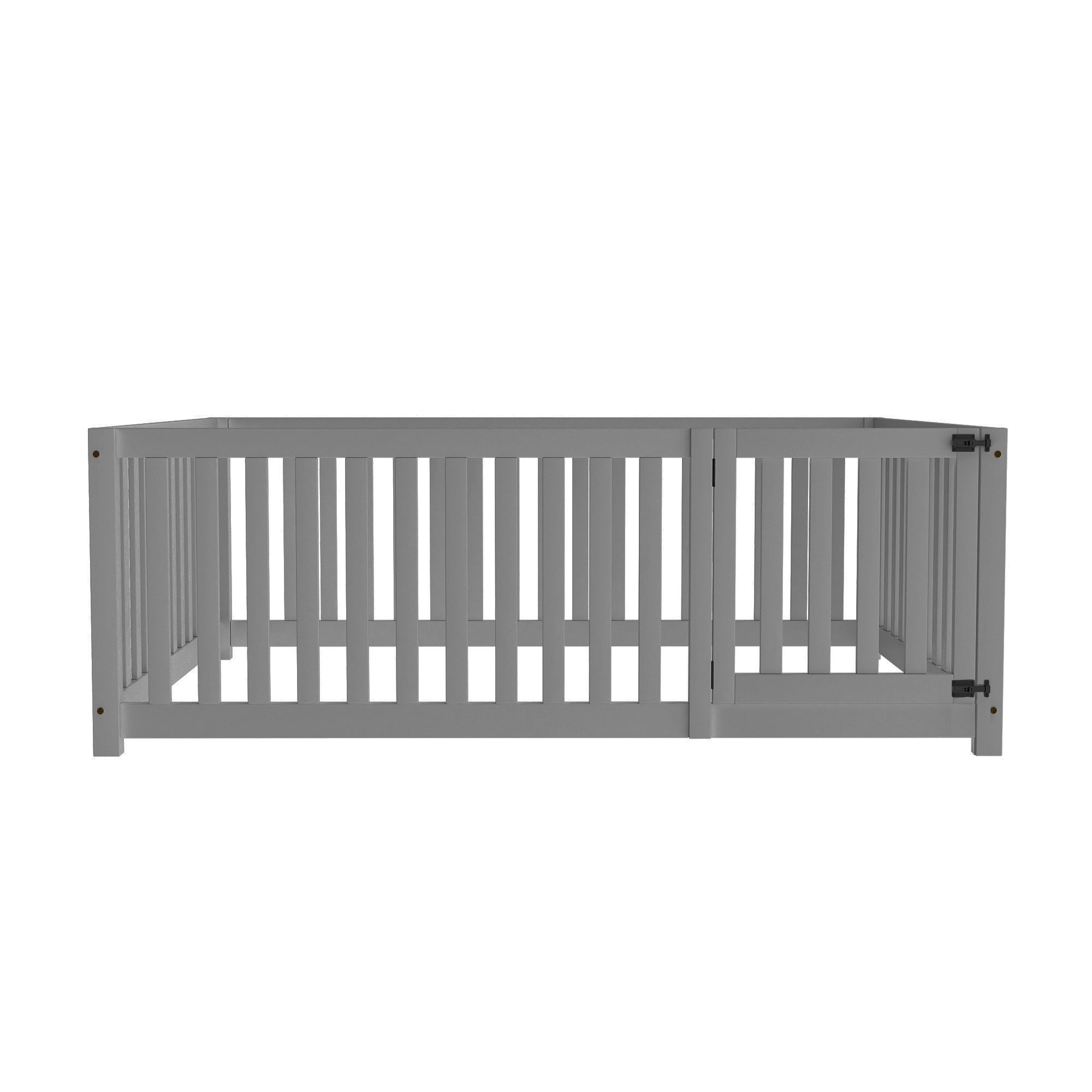 WISHDOR Kinderbett Jugendbett Massivholzbett Einzelbett (140X200cm ohne Matratze), mit Zaun und Tür, Robuster, langlebiger und sicherer Bettrahmen