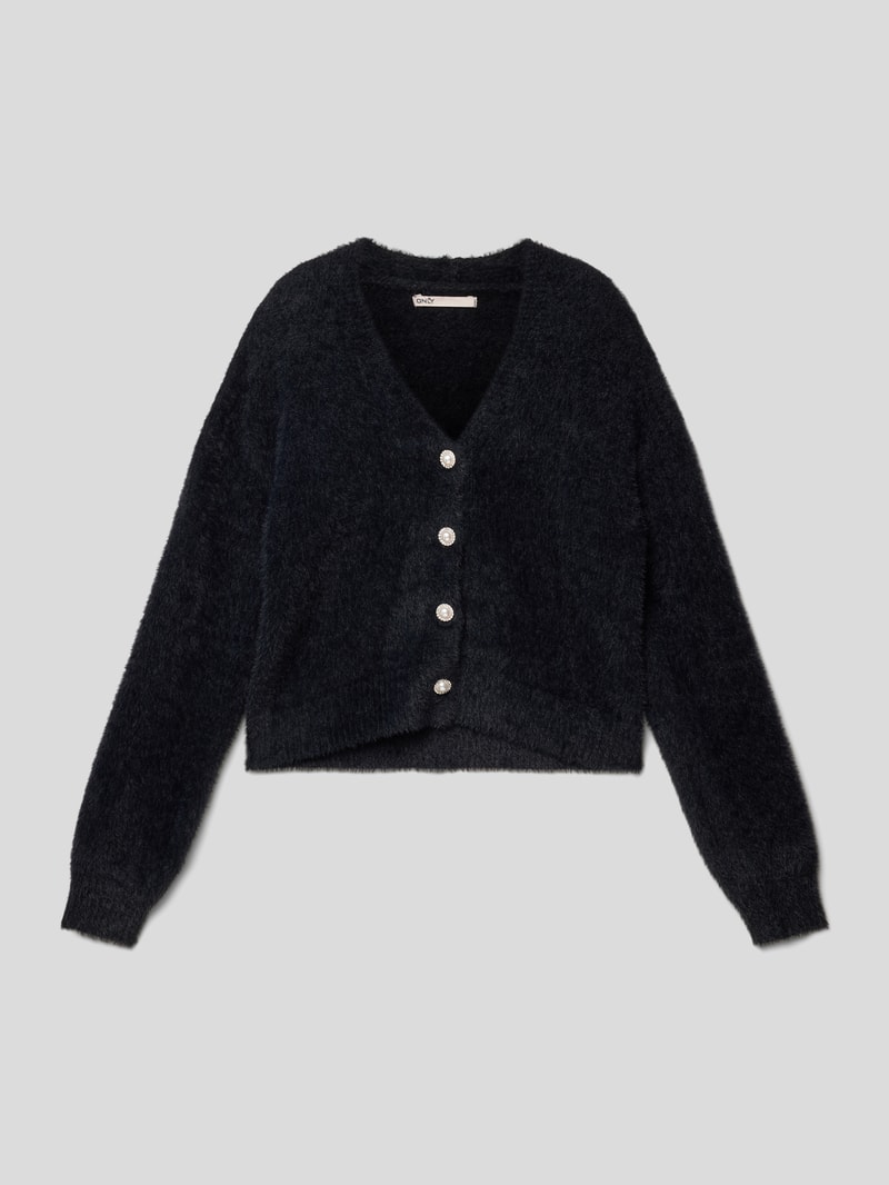 Cardigan mit V-Ausschnitt Modell 'PIUMO' in schwarz