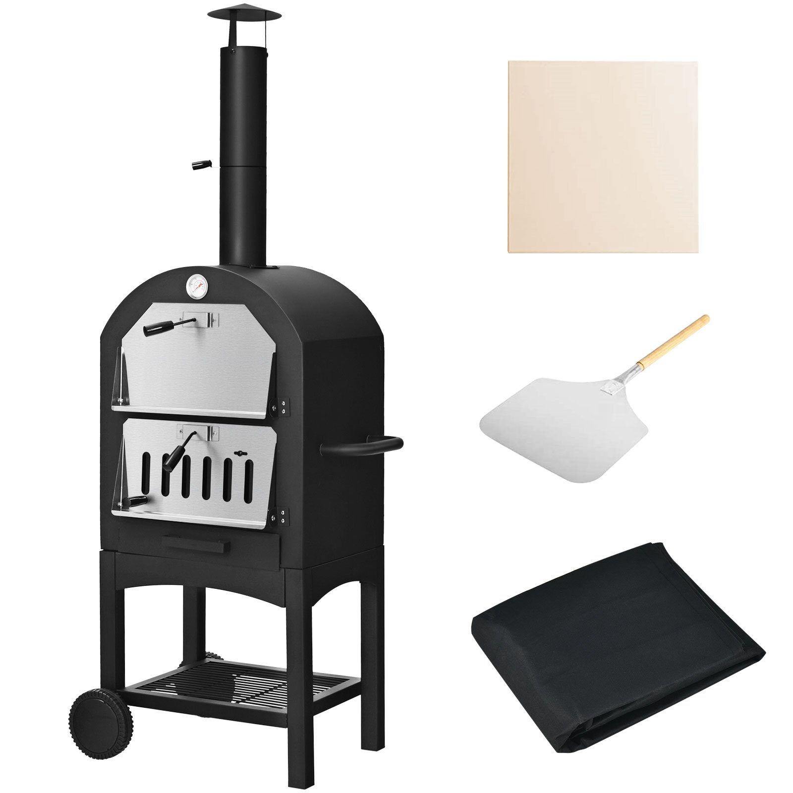 COSTWAY Pizzaofen, Grillwagen, mit Schornstein, für BBQ draußen