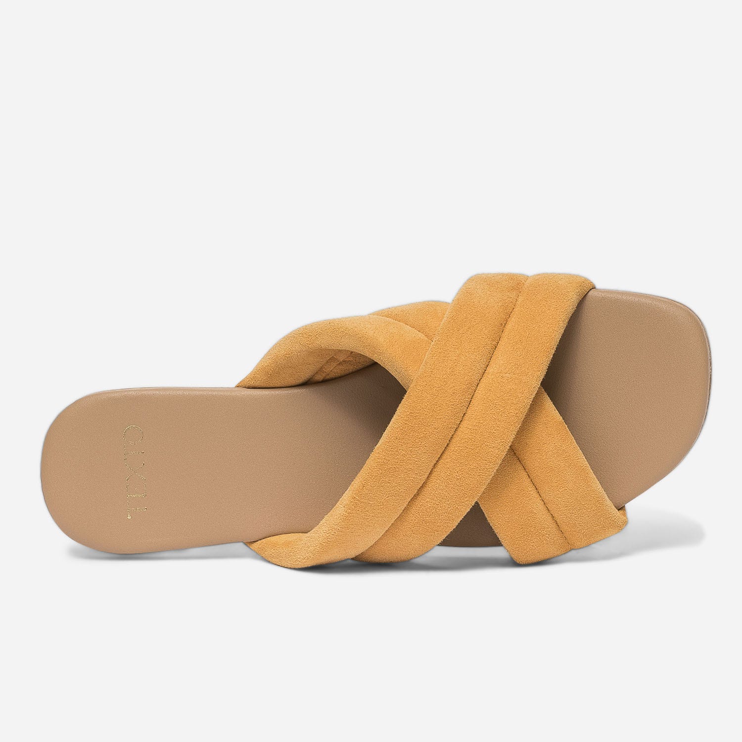 Mule TEXTO jaune mangue en cuir velours matelassé