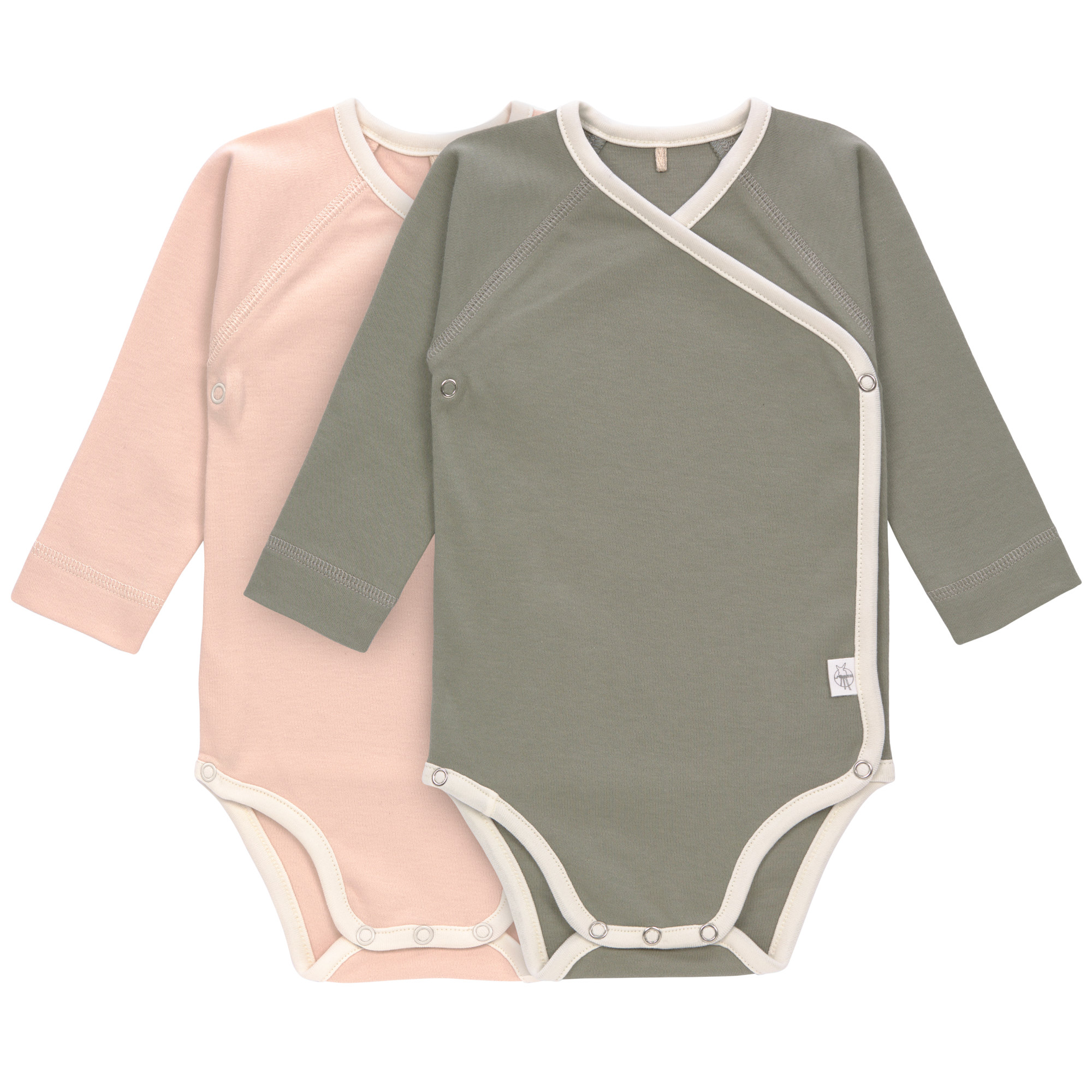 Baby Wickelbody (2er Set) langarm - Bio Baumwolle, Rosa Oliv