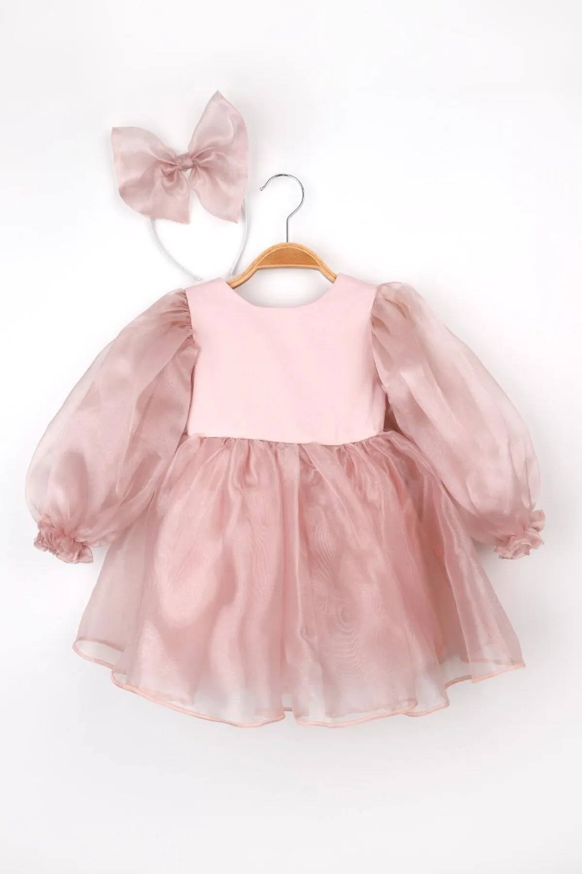 Le Mabelle  Mädchen-Partykleid aus Organza in Puderblau mit langen Ärmeln – Salbei
