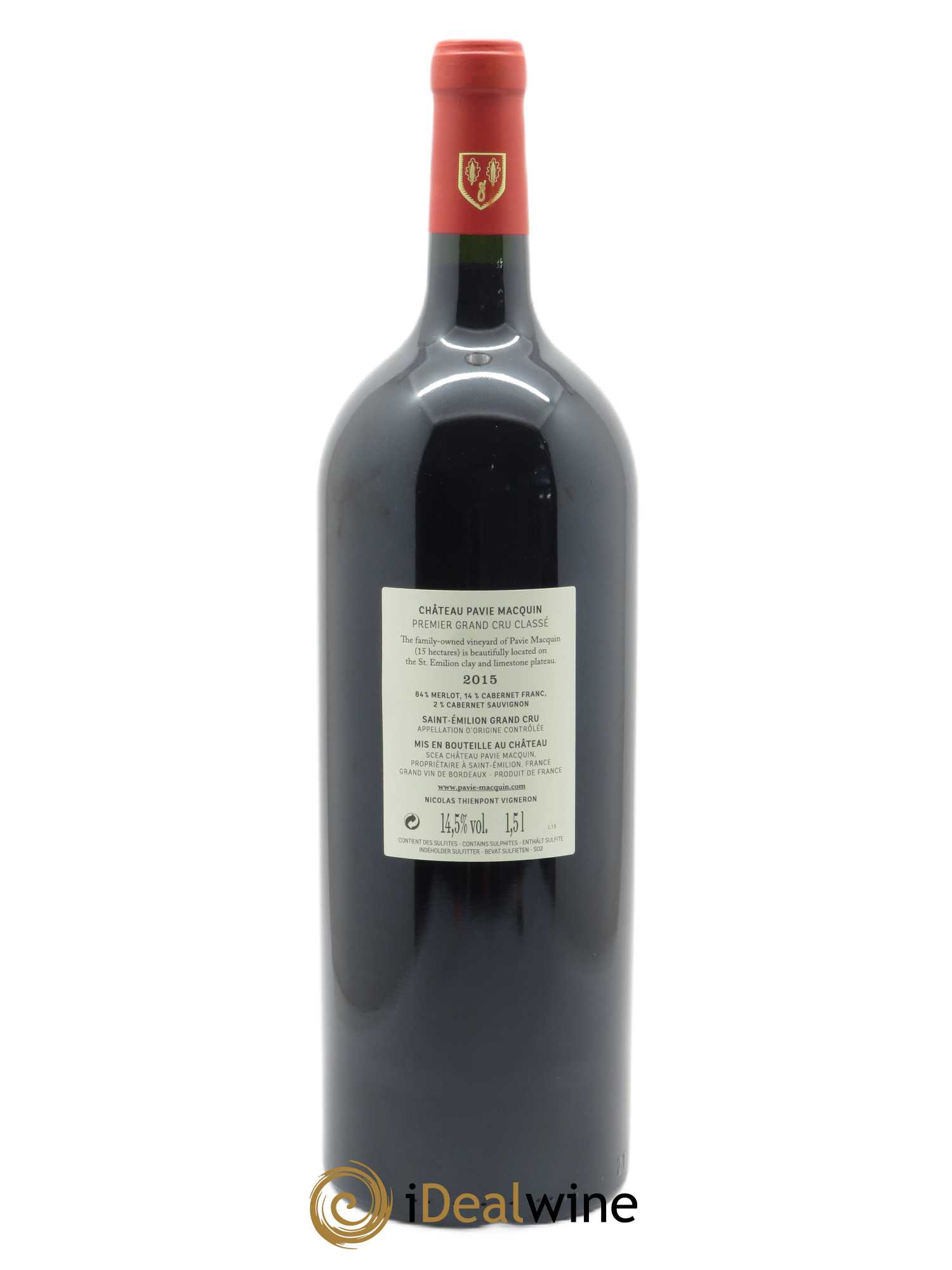 Château Pavie Macquin 1er Grand Cru Classé B (CBO à partir de 6 MGS) 2015 - Lot de 1 Magnum