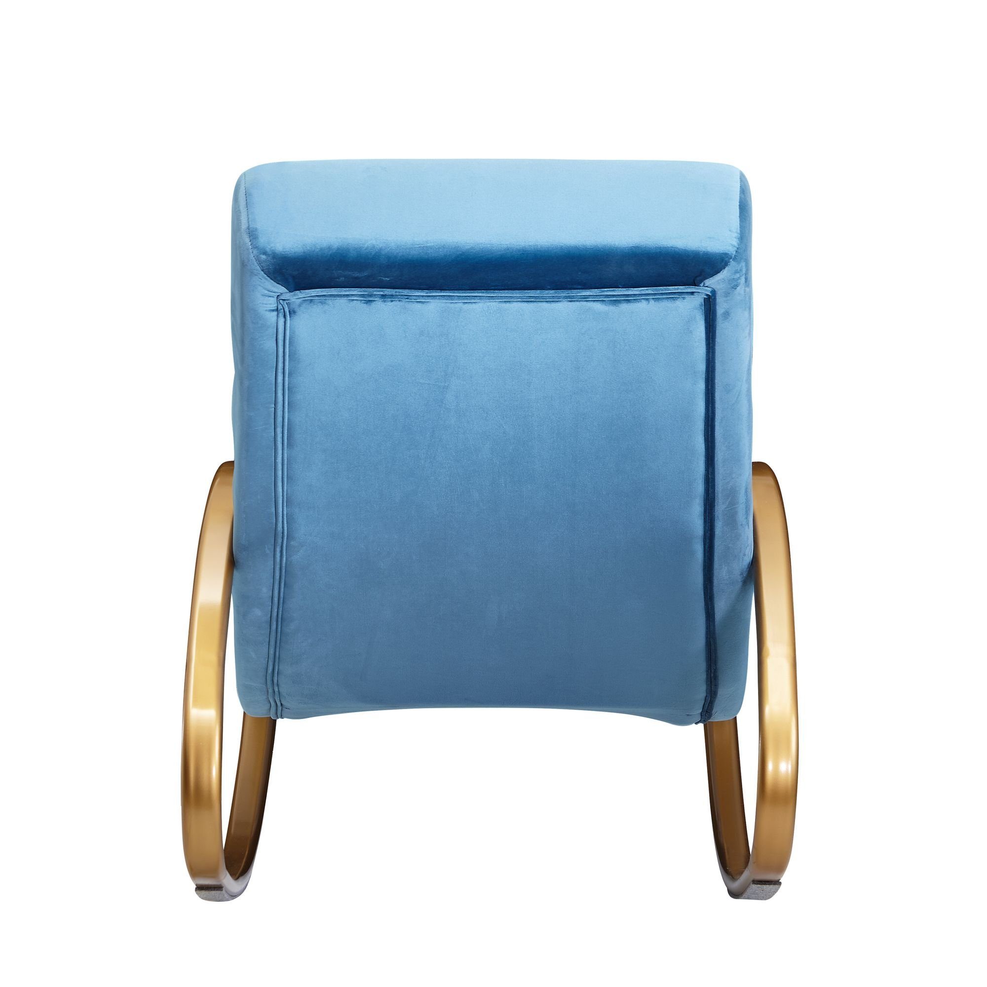 Wohnling Schaukelstuhl WL6.224 (Relaxliege Samt Blau / Gold 150 kg 61x81x111 cm), Schwingsessel Modern, Schwingstuhl Lounge Liege