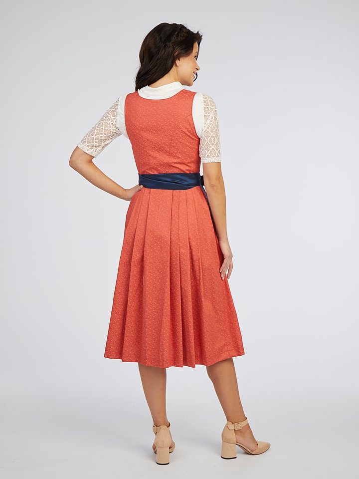 Turi Landhaus Dirndl in Koralle/ Dunkelblau günstig kaufen