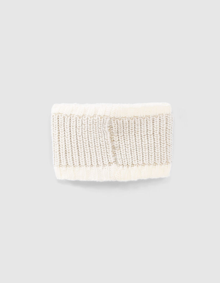Snood écru tricot lurex doré badge éclair bébé fille