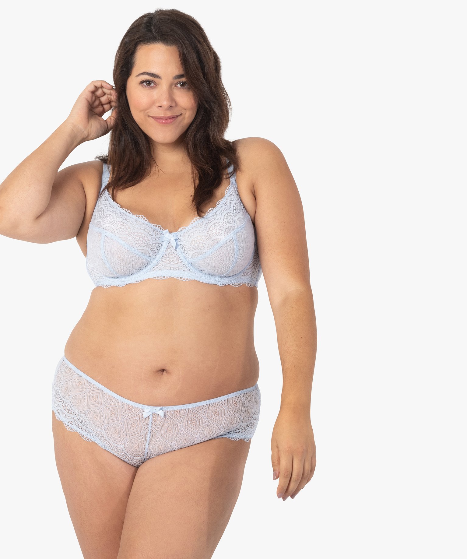 Soutien-gorge emboitant grande taille à armatures en dentelle bleu | GEMO