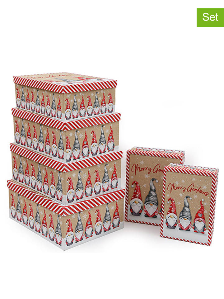 SiL Interiors 6er-Set: Geschenkboxen in Beige/ Rot günstig kaufen onesize