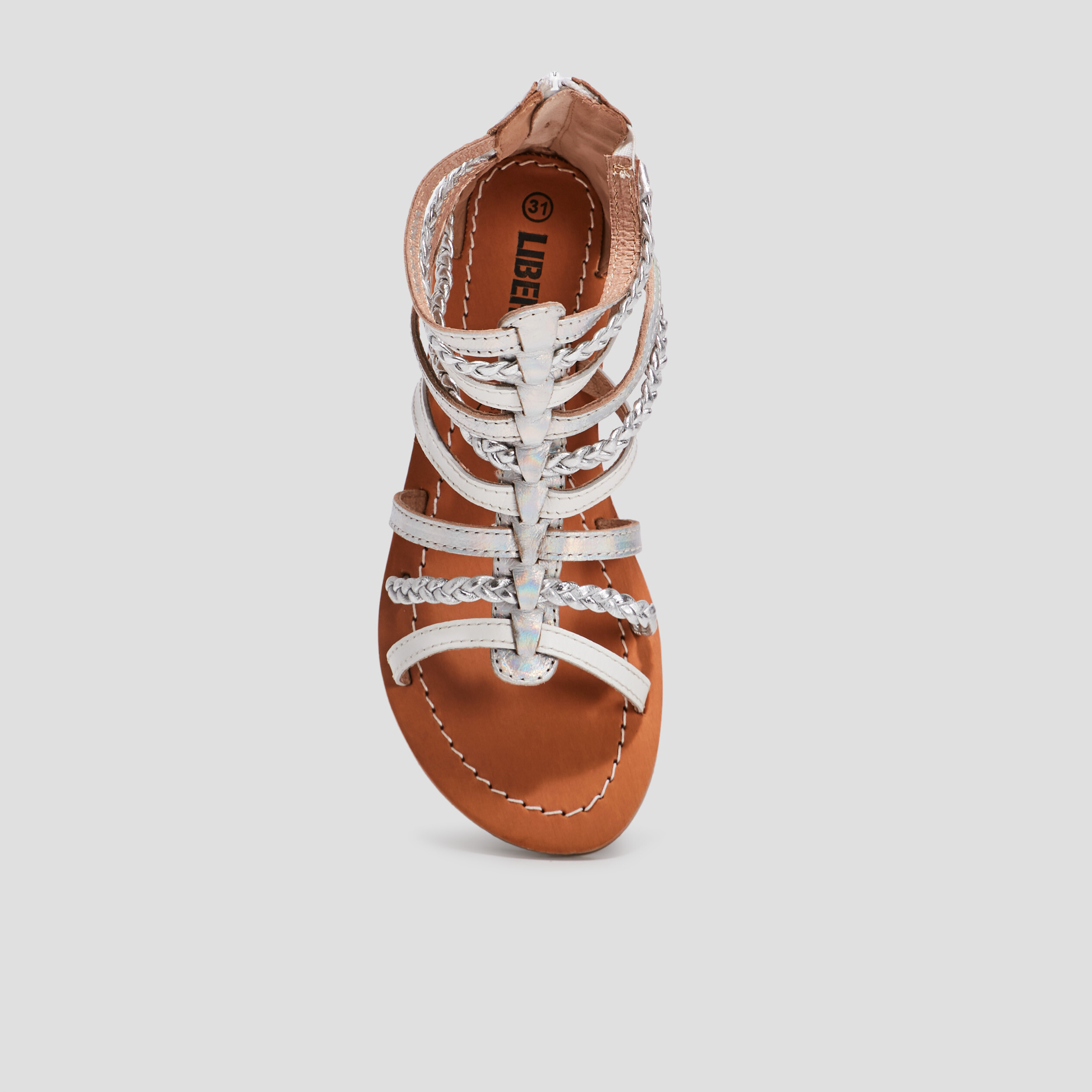 Sandales spartiates en cuir gris argent fille | La Halle