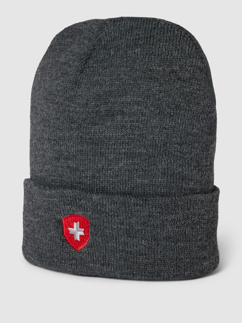 Beanie mit Label-Stitching in mittelgrau meliert