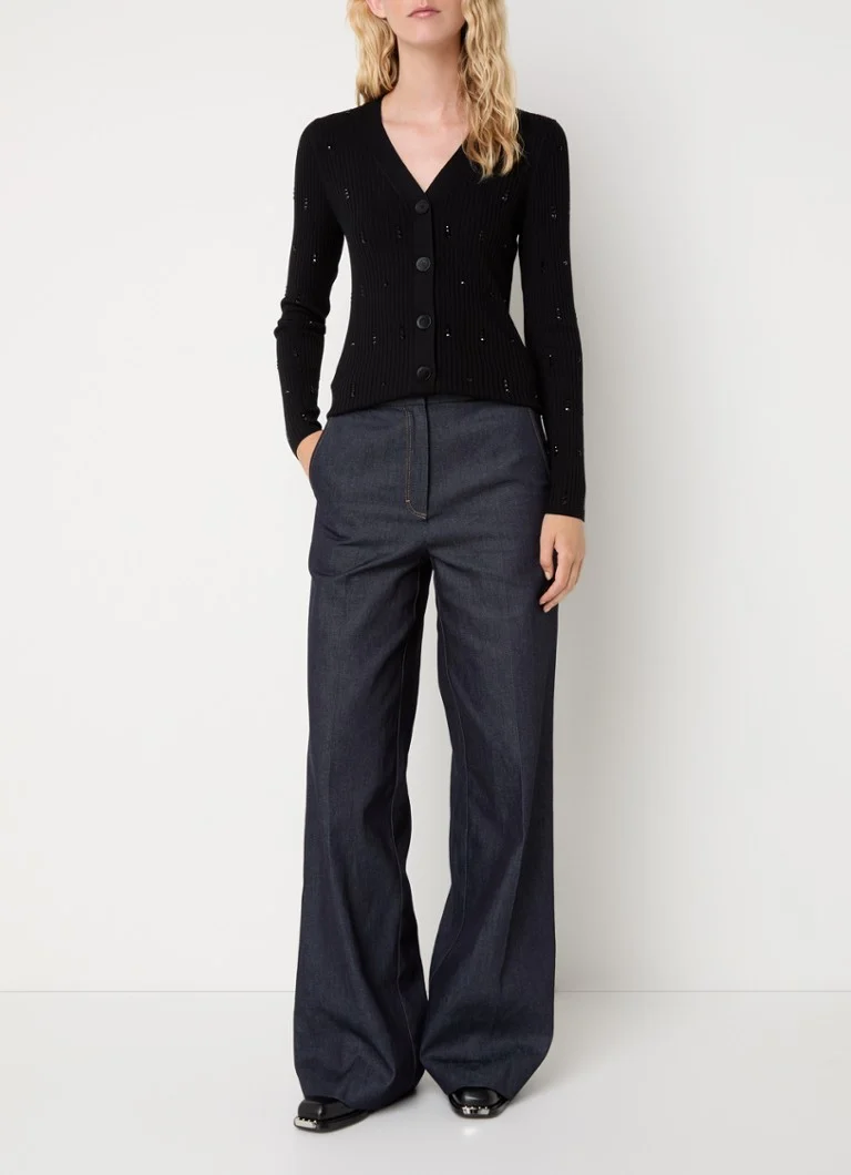 Cardigan Sandro in maglia a coste, misto seta e strass