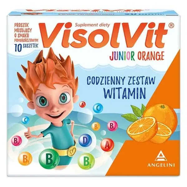 Visolvit Junior Orange, ένα σετ βιταμινών σε φακελάκια για παιδιά άνω των 3 ετών, γεύση πορτοκάλι