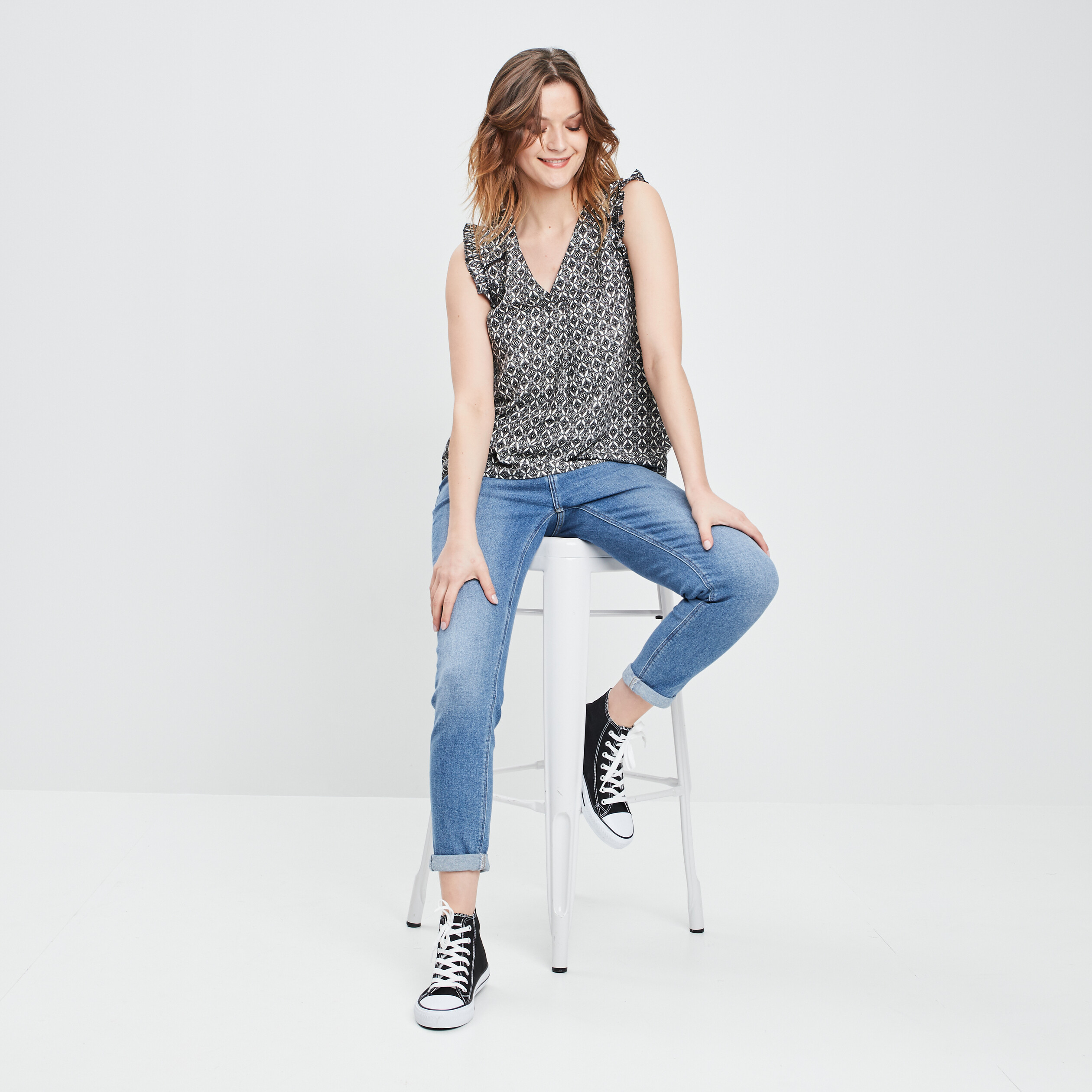 Blouse sans manches épaules volantées ecru femme | La Halle
