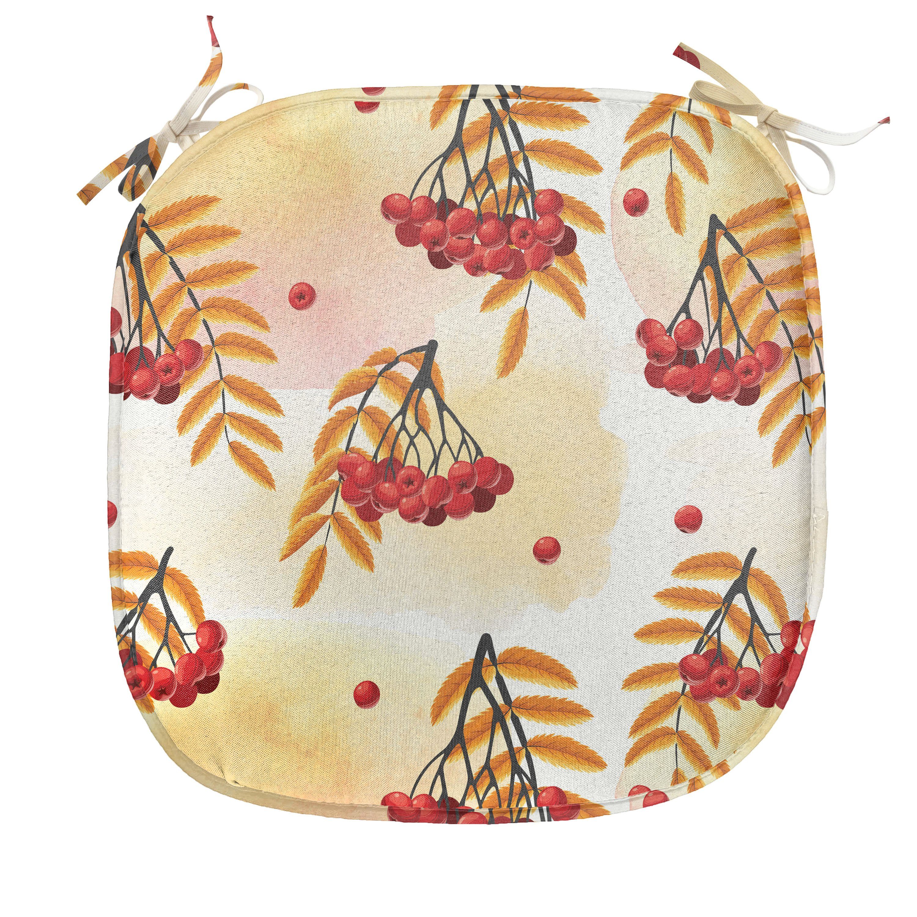 Abakuhaus Stuhlkissen Dekoratives wasserfestes Kissen mit Riemen für Küchensitze, Eberesche Romantische Herbstsaison Tile