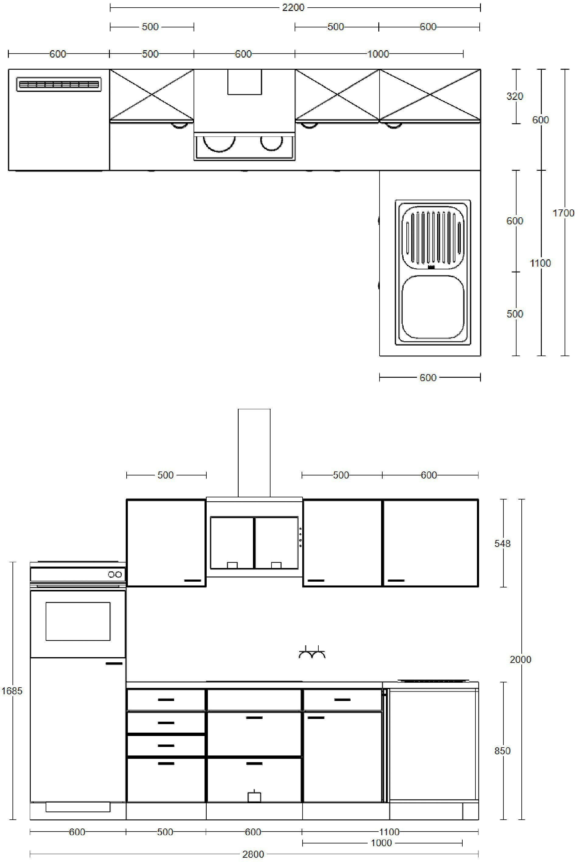 Flex-Well Küche Lucca, mit E-Geräten, Stellmaß 280x170 cm, in vielen Farbvarianten erhältlich