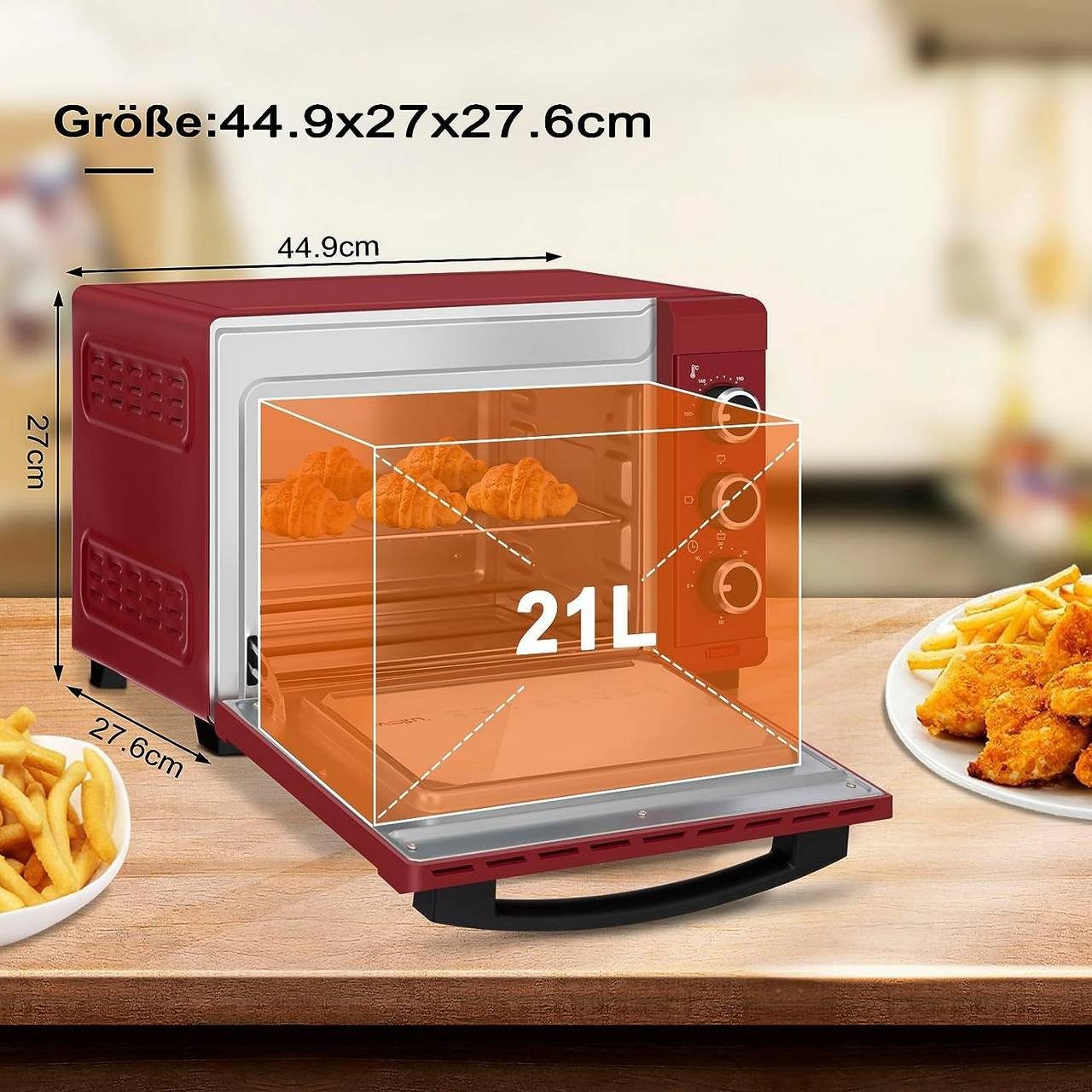 Woltu Minibackofen, Mini Backofen 21L,1280W,Timer 60 Min