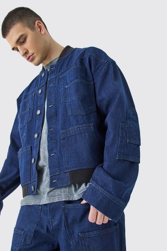 Tall Denim-Bomberjacke mit Taschen