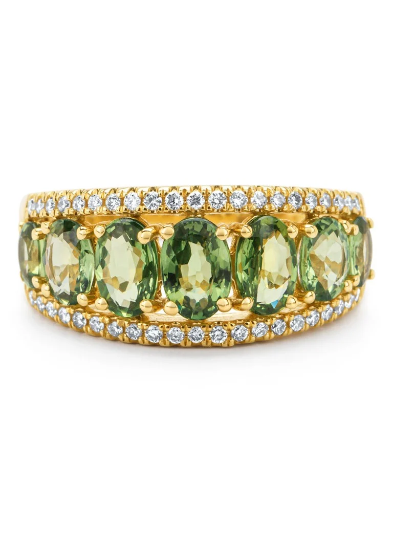 Anello Diamond Point in oro giallo, zaffiro verde da 3,14 ct, Eden