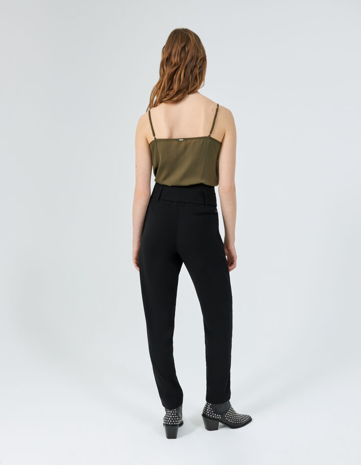 Pantalon en crêpe noir taille haute femme