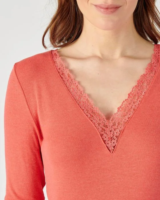 Tee-shirt manches longues Thermolactyl Sensitive, finition dentelle
