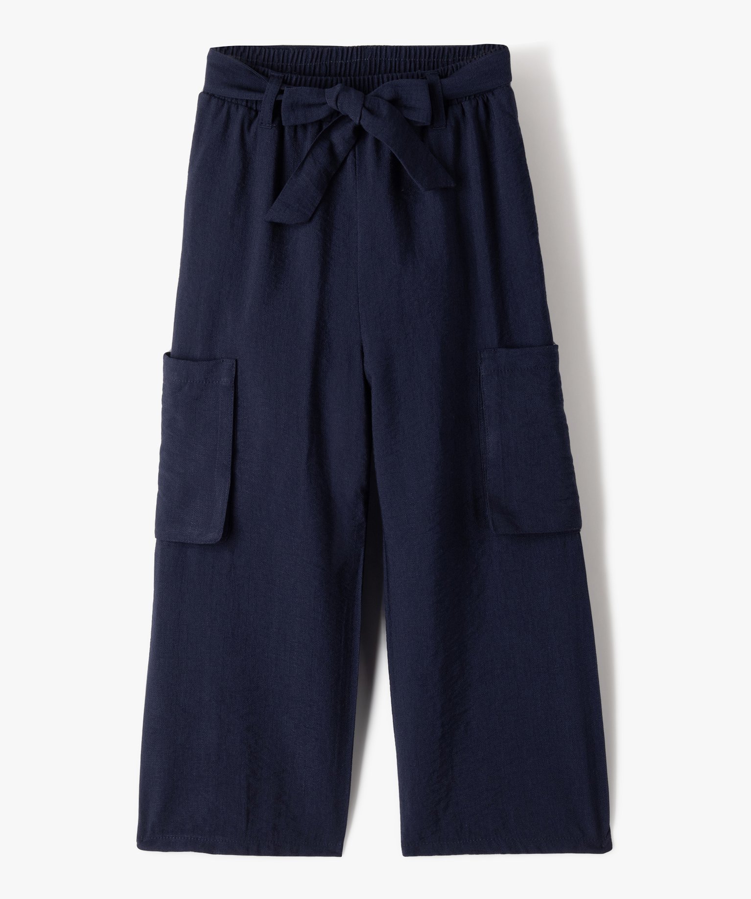 Pantalon large avec poches sur les cuisses fille marine | GEMO