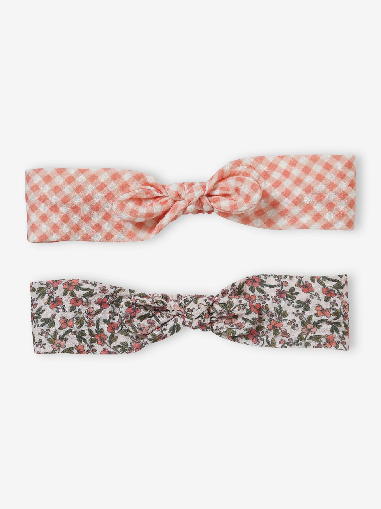 Lot de 2 bandeaux fille imprimés rose nude