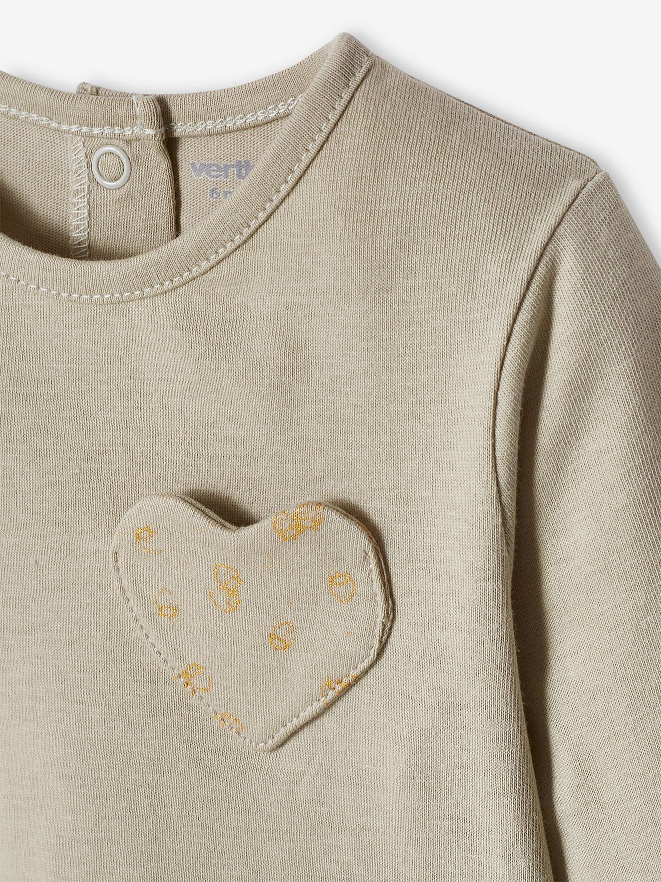 T-shirt bébé fille poche coeur et fraises BASICS beige clair