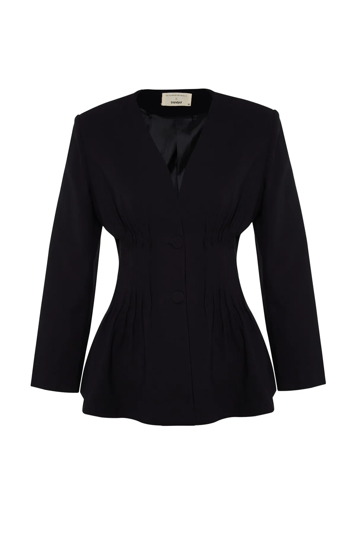 Trendyol Modest  X Kevser Sarıoğlu Schwarze, gerippte, detaillierte Webjacke TCLSS23CK00002
