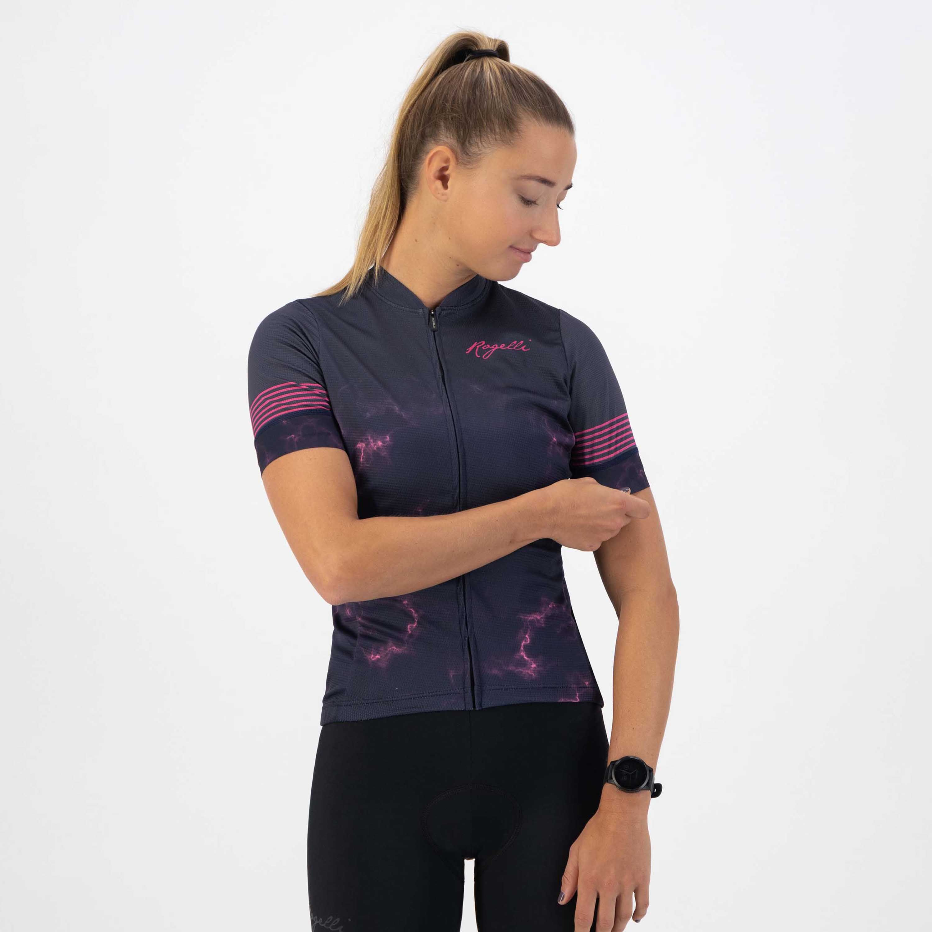 Rogelli Marble Blau/Rosa Damen Radtrikot Kurzarm