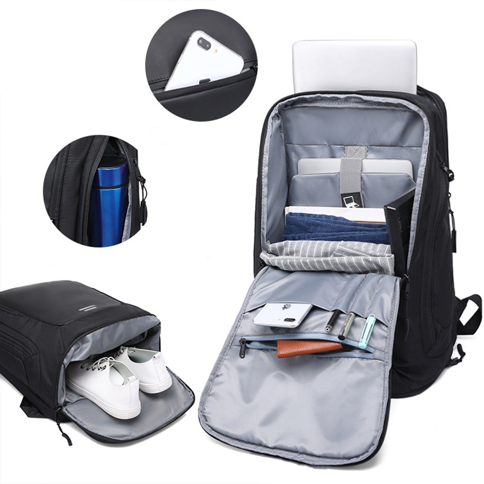WISHDOR Reiserucksack Laptoprucksack Laptop Rucksack Rucksäcke Freizeitrucksack Laptoptasche (Kunstleder Reisen Notebook Laptop Tasche Schule Uni Rucksack Handgepäck, Schulrucksack, Sportrucksack, mit Schuhfach, Backpack mit Laptopfach), für Herren D